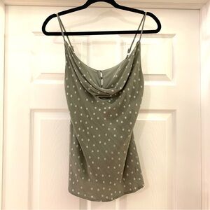 Style Rack Polka Dot Drop Cowl Neck Button Detail Cami Green White Sz Small